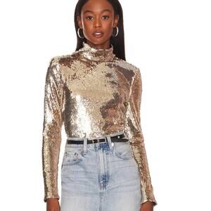 L'Academie Merla Top in Champagne Sequin NWOT Size Small